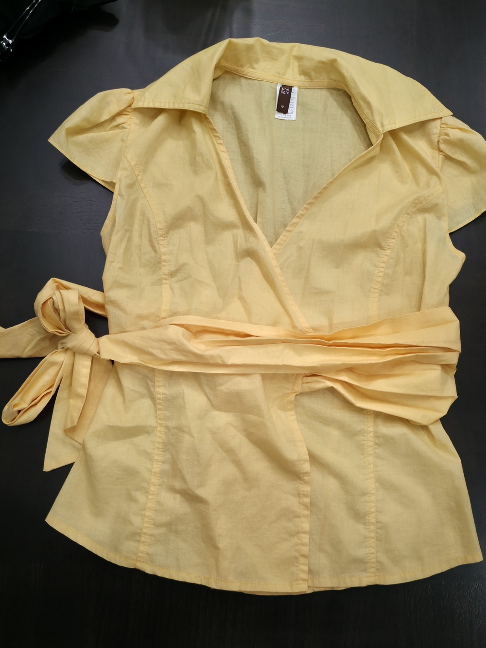 Women's Pale Yellow Wrap Blouse with Tie Waist